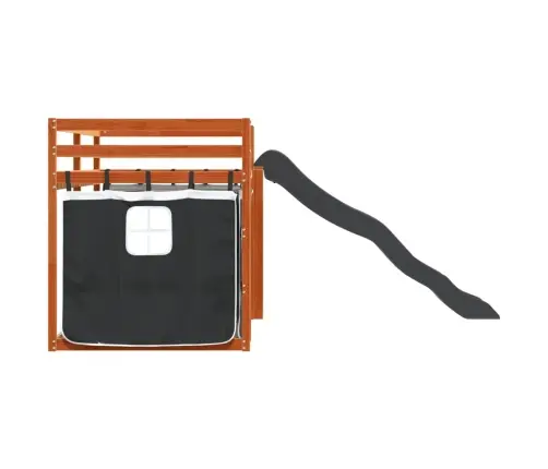 Augstā Gulta Ar Aizkariem Un Slidkalniņu, 90X200 Cm, Priede Vidaxl