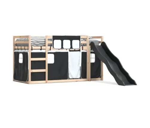 Augstā Gulta Ar Aizkariem Un Slidkalniņu, 80X200 Cm, Priede Vidaxl