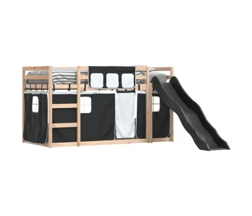 Augstā Gulta Ar Aizkariem Un Slidkalniņu, 80X200 Cm, Priede Vidaxl