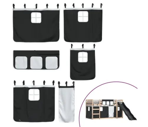 Augstā Gulta Ar Aizkariem Un Slidkalniņu, 80X200 Cm, Priede Vidaxl