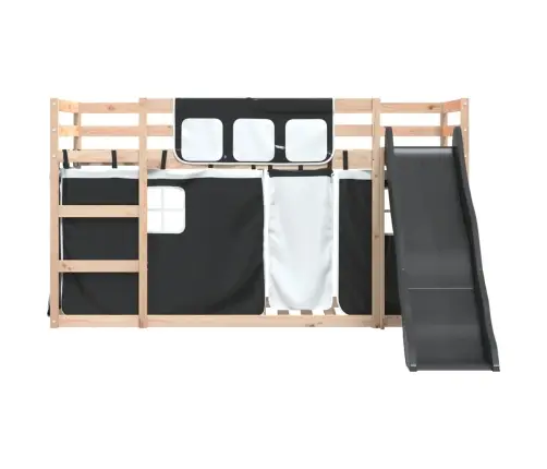 Augstā Gulta Ar Aizkariem Un Slidkalniņu, 80X200 Cm, Priede Vidaxl