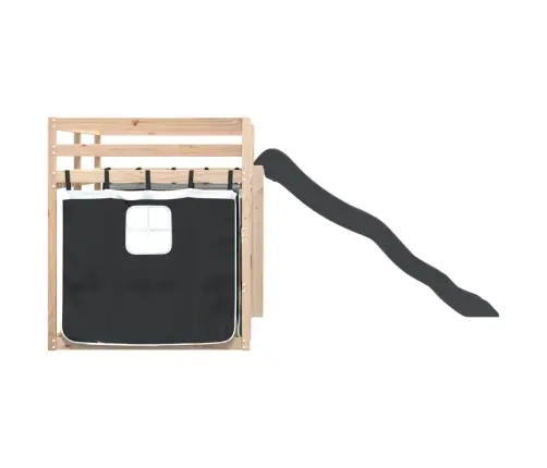 Augstā Gulta Ar Aizkariem Un Slidkalniņu, 80X200 Cm, Priede Vidaxl