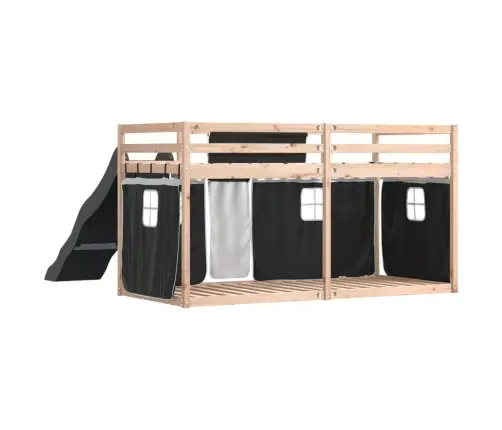 Augstā Gulta Ar Aizkariem Un Slidkalniņu, 80X200 Cm, Priede Vidaxl