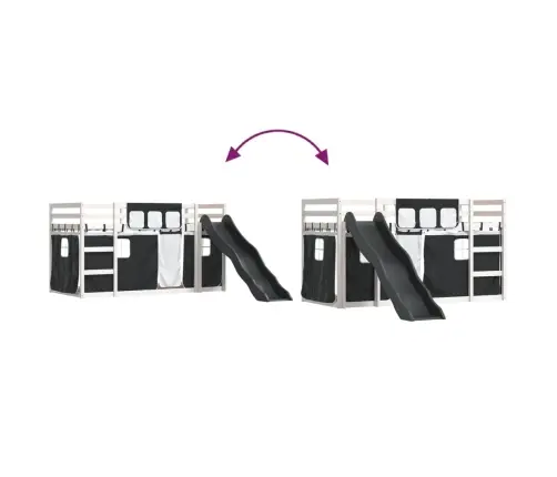 Augstā Gulta Ar Aizkariem Un Slidkalniņu, 80X200 Cm, Priede Vidaxl