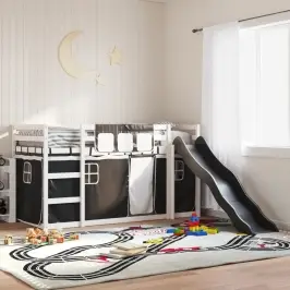 Dviaukštė Lova Su Užuolaidomis, Balta/Juoda, 80X200cm Pušis