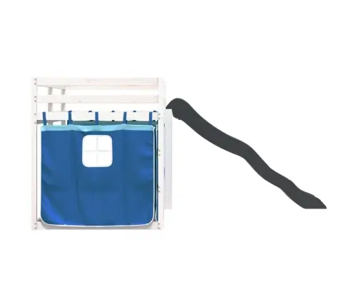 Augstā Gulta Ar Aizkariem Un Slidkalniņu Zils 80X200 Cm Priede Vidaxl