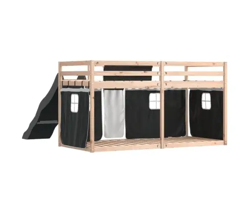 Augstā Gulta Ar Aizkariem Un Slidkalniņu, Melns&Balts, 90X190Cm Vidaxl