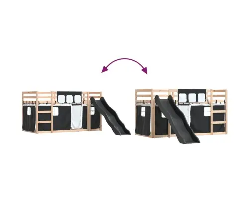 Augstā Gulta Ar Aizkariem Un Slidkalniņu, Melns&Balts, 90X190Cm Vidaxl