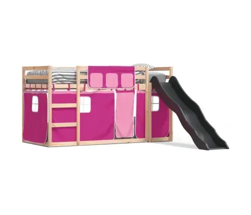 Augstā Gulta Ar Aizkariem Un Slidkalniņu, Rozā, 90X190 Cm Vidaxl