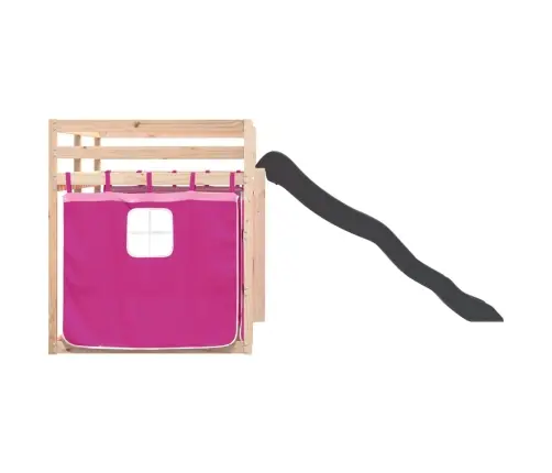 Augstā Gulta Ar Aizkariem Un Slidkalniņu, Rozā, 90X190 Cm Vidaxl