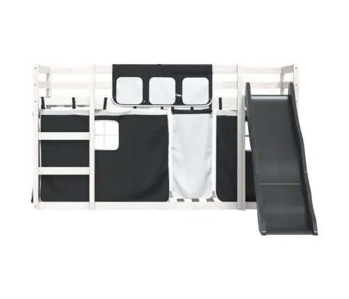 Augstā Gulta Ar Aizkariem Un Slidkalniņu, Melns&Balts, 90X190Cm Vidaxl