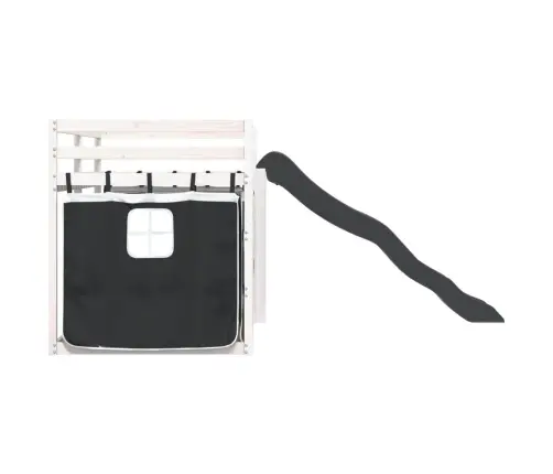 Augstā Gulta Ar Aizkariem Un Slidkalniņu, Melns&Balts, 90X190Cm Vidaxl