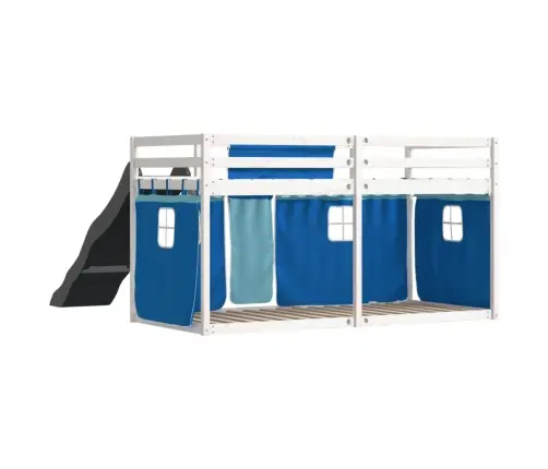 Augstā Gulta Ar Aizkariem Un Slidkalniņu, Zils, 90X190 Cm Vidaxl