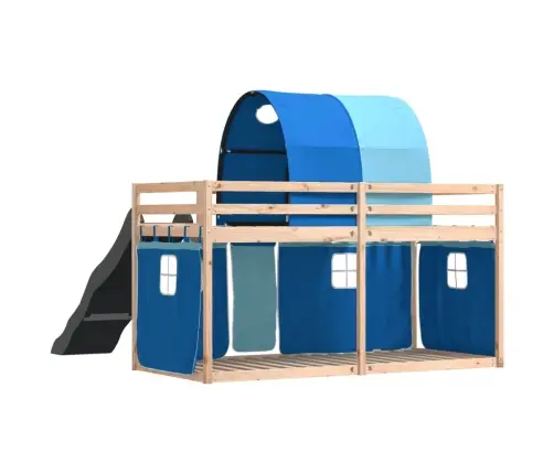 Dviaukštė Lova Su Užuolaidomis Ir Čiuožykla, Mėlyna, 90X200Cm