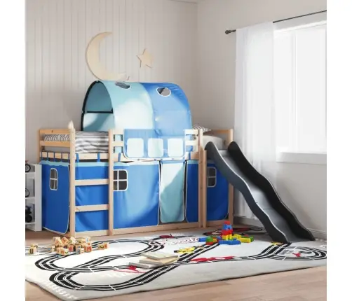 Dviaukštė Lova Su Užuolaidomis Ir Čiuožykla, Mėlyna, 90X200Cm