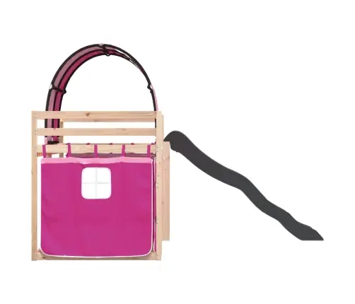 Augstā Gulta Ar Aizkariem Un Slidkalniņu, Rozā, 90X200 Cm Vidaxl