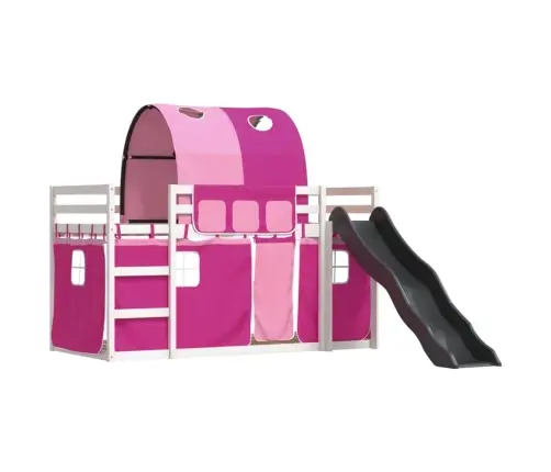 Augstā Gulta Ar Aizkariem Un Slidkalniņu, Rozā, 90X200 Cm Vidaxl