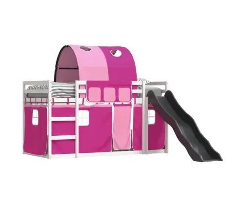 Augstā Gulta Ar Aizkariem Un Slidkalniņu, Rozā, 90X200 Cm Vidaxl