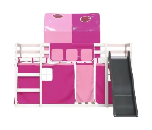 Augstā Gulta Ar Aizkariem Un Slidkalniņu, Rozā, 90X200 Cm Vidaxl