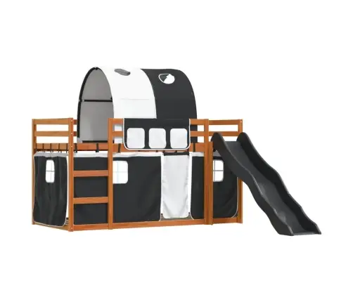 Augstā Gulta Ar Aizkariem Un Slidkalniņu, 90X200 Cm, Priede Vidaxl