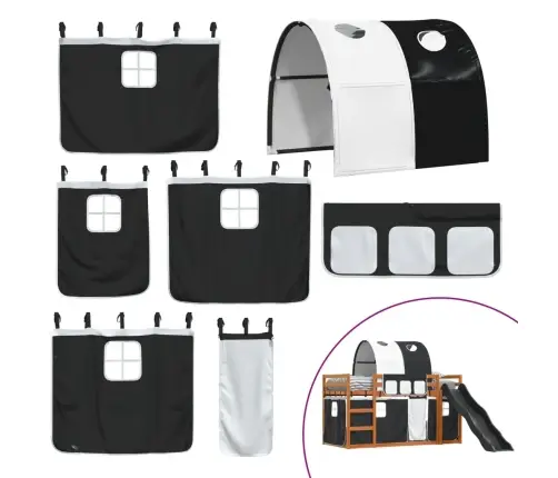 Augstā Gulta Ar Aizkariem Un Slidkalniņu, 90X200 Cm, Priede Vidaxl