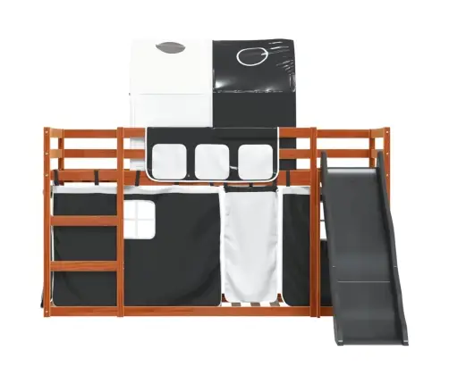 Augstā Gulta Ar Aizkariem Un Slidkalniņu, 90X200 Cm, Priede Vidaxl