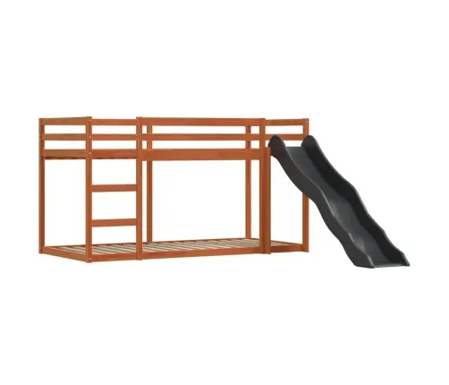 Augstā Gulta Ar Aizkariem Un Slidkalniņu, 90X200 Cm, Priede Vidaxl