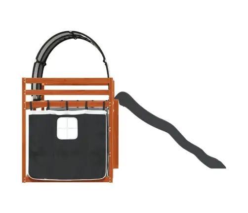 Augstā Gulta Ar Aizkariem Un Slidkalniņu, 90X200 Cm, Priede Vidaxl