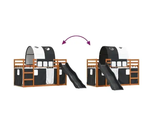 Augstā Gulta Ar Aizkariem Un Slidkalniņu, 90X200 Cm, Priede Vidaxl