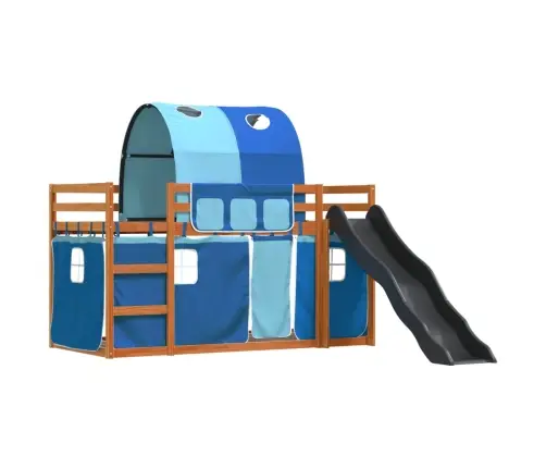 Dviaukštė Lova Su Užuolaidomis Ir Čiuožykla, Mėlyna, 90X200Cm