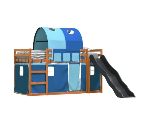 Dviaukštė Lova Su Užuolaidomis Ir Čiuožykla, Mėlyna, 90X200Cm