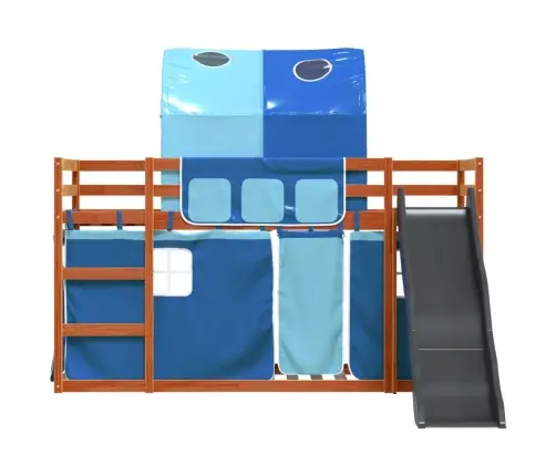 Dviaukštė Lova Su Užuolaidomis Ir Čiuožykla, Mėlyna, 90X200Cm