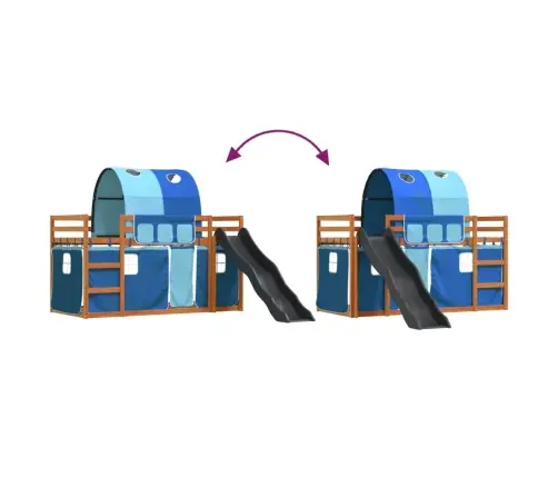 Dviaukštė Lova Su Užuolaidomis Ir Čiuožykla, Mėlyna, 90X200Cm