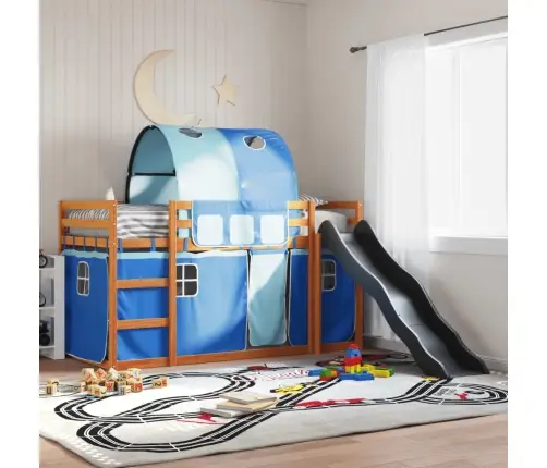 Dviaukštė Lova Su Užuolaidomis Ir Čiuožykla, Mėlyna, 90X200Cm