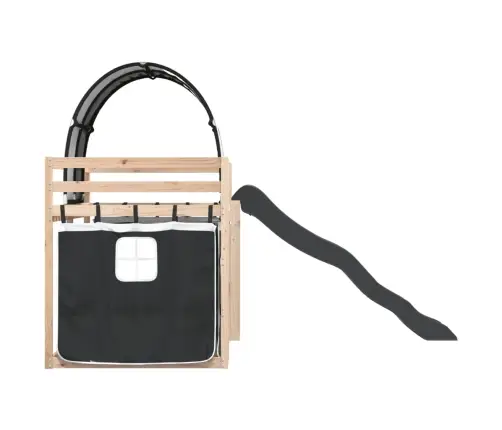 Dviaukštė Lova Su Užuolaidomis, Balta/Juoda, 80X200cm Pušis