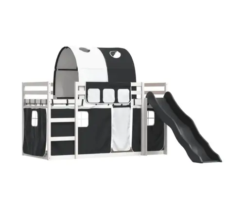 Augstā Gulta Ar Aizkariem Un Slidkalniņu, 80X200 Cm, Priede Vidaxl