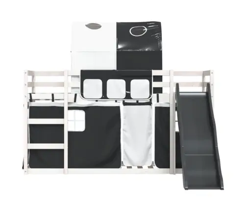 Augstā Gulta Ar Aizkariem Un Slidkalniņu, 80X200 Cm, Priede Vidaxl