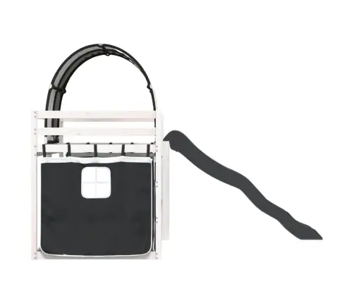 Augstā Gulta Ar Aizkariem Un Slidkalniņu, 80X200 Cm, Priede Vidaxl