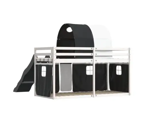 Augstā Gulta Ar Aizkariem Un Slidkalniņu, 80X200 Cm, Priede Vidaxl