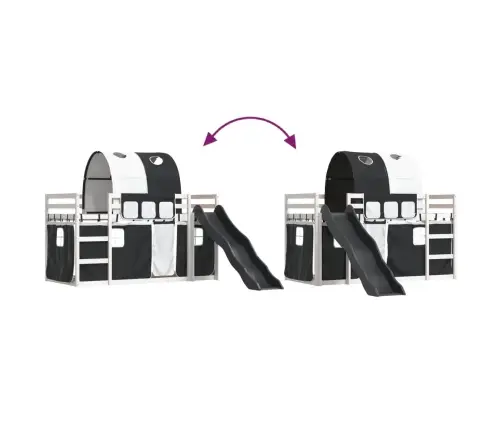 Augstā Gulta Ar Aizkariem Un Slidkalniņu, 80X200 Cm, Priede Vidaxl