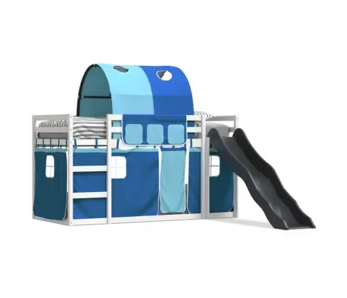 Dviaukštė Lova Su Užuolaidomis Ir Čiuožykla, Mėlyna, 90X190Cm