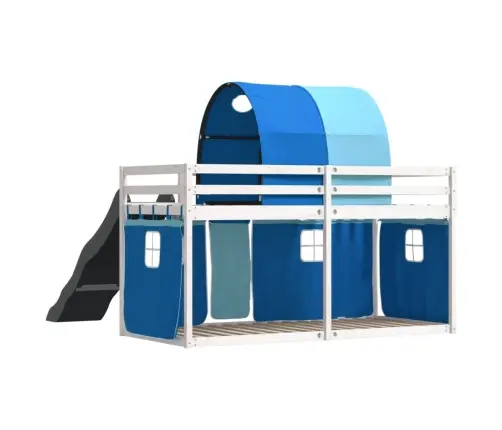 Dviaukštė Lova Su Užuolaidomis Ir Čiuožykla, Mėlyna, 90X190Cm