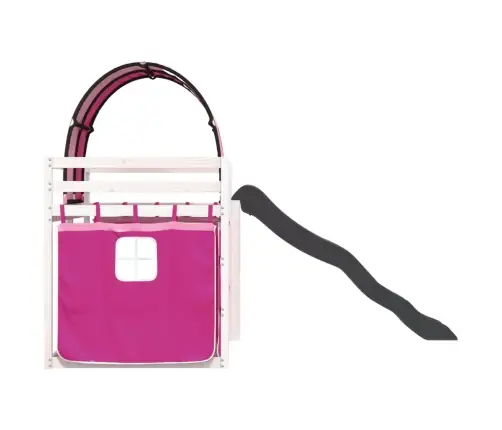 Augstā Gulta Ar Aizkariem Un Slidkalniņu, Rozā, 90X190 Cm Vidaxl