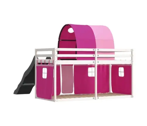 Augstā Gulta Ar Aizkariem Un Slidkalniņu, Rozā, 90X190 Cm Vidaxl