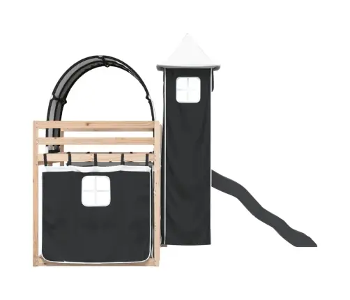 Dviaukštė Lova Su Užuolaidomis, Balta/Juoda, 90X200cm Pušis