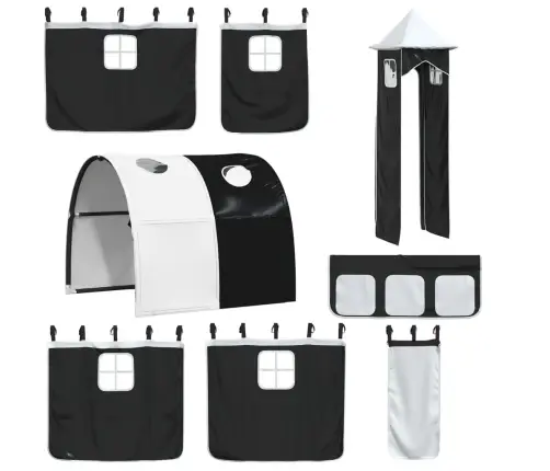 Augstā Gulta Ar Aizkariem Un Slidkalniņu, 90X200 Cm, Priede Vidaxl