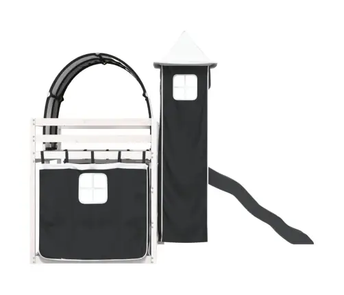 Augstā Gulta Ar Aizkariem Un Slidkalniņu, 90X200 Cm, Priede Vidaxl