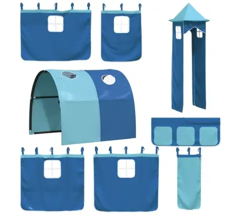 Dviaukštė Lova Su Užuolaidomis Ir Čiuožykla, Mėlyna, 90X200Cm