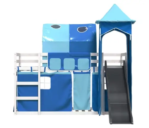 Dviaukštė Lova Su Užuolaidomis Ir Čiuožykla, Mėlyna, 90X200Cm