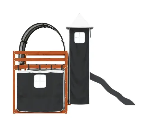 Dviaukštė Lova Su Užuolaidomis, Balta/Juoda, 90X200cm Pušis